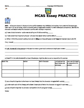Preview of ELA Gr.8-10 Former (NOT MCAS2.0) MCAS Long Comp. 12 Prompts 12 Pages Special Ed.