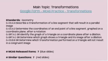 Preview of MCAS / Standardized Test Prep - Transformations 