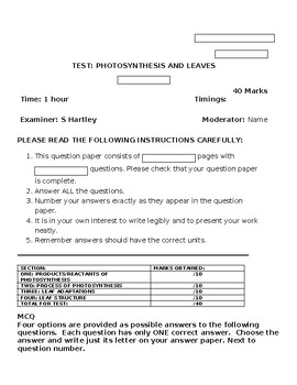 Preview of MCQ TEST PHOTOSYNTHESIS AND LEAVES