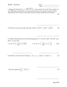 Preview of MCR3U - Functions Final Exam Review (Exam Sample)