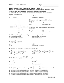 Preview of MCV4U - Calculus and Vectors Final Exam Review (Exam Sample)