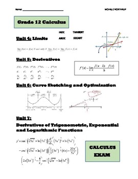 Preview of MCV4U, Grade 12 Calculus and Vectors, Book 2 (Lessons, Tests, Exam Review)