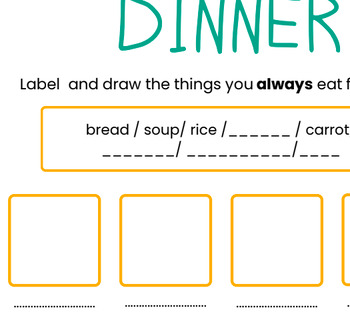 Preview of MEALS. Writing/ Simple Present/  auxiliar verb! Fun Worksheet -7th - 12th