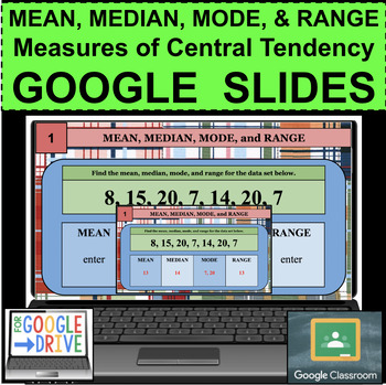 Preview of MEAN MEDIAN MODE RANGE GOOGLE SLIDES TASK CARDS Online Distance Learning