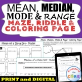 MEAN, MEDIAN, MODE, & RANGE Mazes, Riddles & Coloring Page