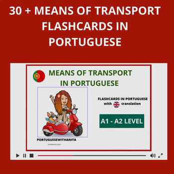 Preview of MEANS OF TRANSPORT FLASHCARDS IN PORTUGUESE