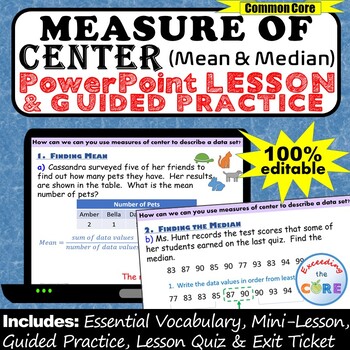 Preview of MEASURE OF CENTER (Mean, Median) PowerPoint Lesson & Practice |Distance Learning