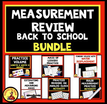 Preview of MEASUREMENT BACK TO SCHOOL Review 6 Activities Worksheet Bundle Practice Measure