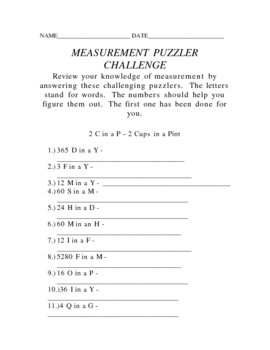 MEASUREMENT PUZZLER CHALLENGE by B.Rogers | TPT