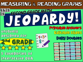 Preview of MEASURING AND READING GRAPHS- Second Grade MATH JEOPARDY! handouts & Game Slides