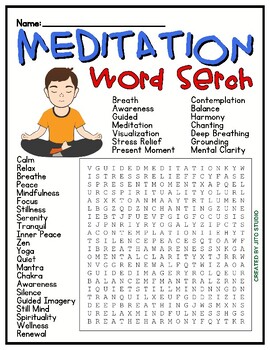 Preview of MEDITATION Word Search Puzzle Worksheet Activity