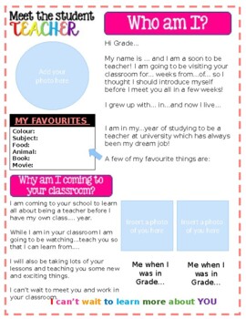 Preview of FREE MEET THE STUDENT TEACHER TEMPLATES FOR THE CLASSROOMS + FAMILIES