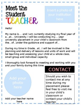 FREE MEET THE STUDENT TEACHER TEMPLATES FOR THE CLASSROOMS   FAMILIES
