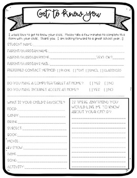 MEET THE TEACHER AND BACK TO SCHOOL FORMS - EDITABLE - BLACK AND WHITE