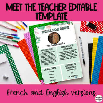 Preview of MEET THE TEACHER EDITABLE TEMPLATES- FRENCH&ENGLISH