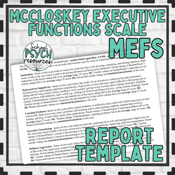 Preview of MEFS McCloskey Executive Function Scale Report Template School Psych Special Ed