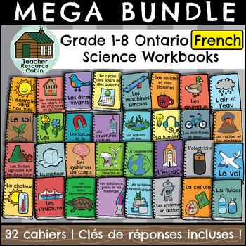 Preview of MEGA BUNDLE: All Grade 1-8 Ontario FRENCH SCIENCE Unit Workbooks