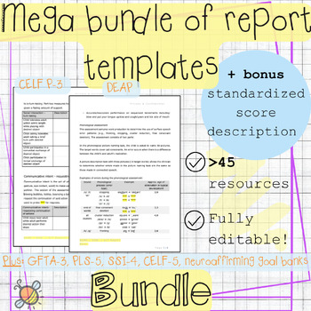 Preview of MEGA BUNDLE | ALL report templates IEP Goal banks | CELF GLP | Speech therapy