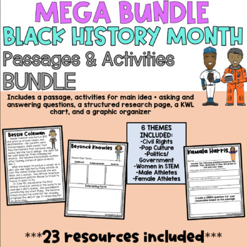 Preview of MEGA BUNDLE Black History Month Passages and Activities Research Project