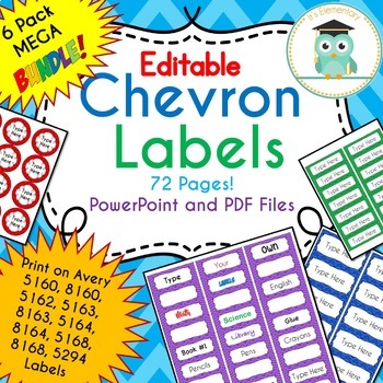 Preview of BUNDLE Chevron Labels Editable Classroom Notebook Folder Name Tags (RAINBOW)
