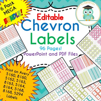 Preview of BUNDLE Chevron Labels Editable Classroom Notebook Folder Name Tags (PARTY)