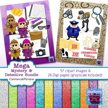 Preview of Cops, Robbers, Detectives and Mystery Clips and Digi Papers - BUNDLE