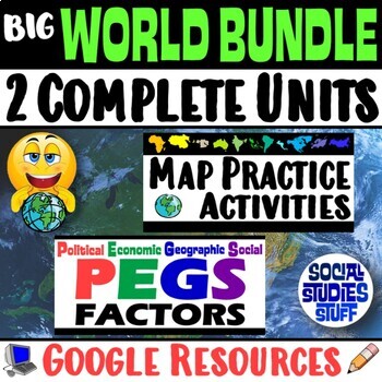 Preview of World Geography PEGS Factors and Map Practice Activities | Google BIG BUNDLE