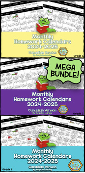 Preview of MEGA BUNDLE!  Grade 1, 2 & 3 Homework Calendars - 2024-2025 **NEW**