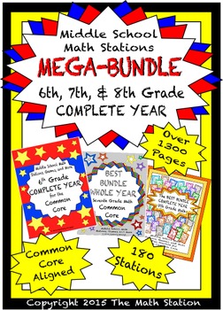 Preview of MEGA BUNDLE Middle School Math Stations - 6th, 7th, 8th COMPLETE YEARS