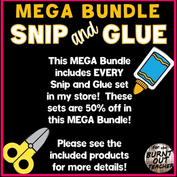 Preview of MEGA BUNDLE SNIP & GLUE cut paste fine motor snipping worksheet OT PreK SPED