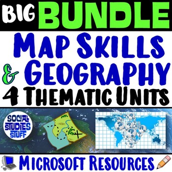Preview of Intro to World Geography, Continents, Map Skills 4 Units | Microsoft BIG BUNDLE