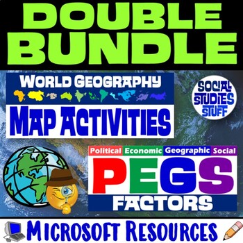 Preview of World Geography PEGS Factors and Map Practice Activities | Microsoft BIG BUNDLE