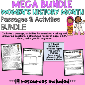 Preview of MEGA BUNDLE Women's History Month Passages and Activities Research Project