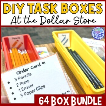 Preview of MEGA BUNDLE of 64 Dollar Store Vocational Work Task Boxes with Visuals