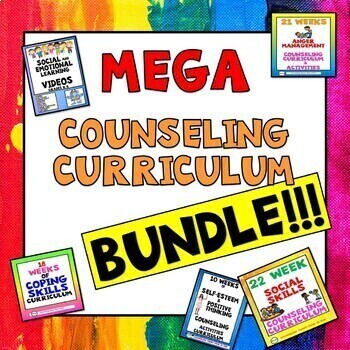 Preview of MEGA Counseling Curriculum BUNDLE  4 Coping, Social, and Emotional Skills!!!