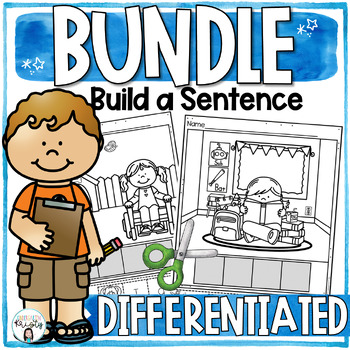 Preview of YEARLONG Monthly & Seasonal Cut and Paste  DIFFERENTIATED Sentences BUNDLE