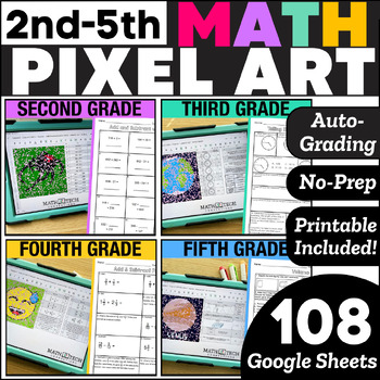 Preview of MEGA Digital Math Pixel Art Activities: 2nd-5th Grade Spiral Review, Test Prep