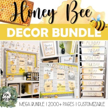Preview of MEGA Honey Bee classroom Decor Bundle - Editable