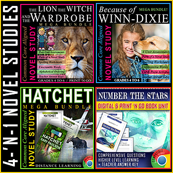 Preview of 4-in-1 NOVELS The Lion Witch & Wardrobe, Number the Stars, Because of Winn Dixie