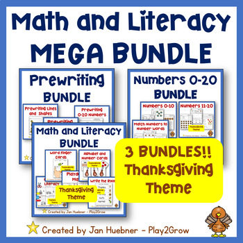 Preview of MATH and LITERACY MEGA BUNDLE Worksheets Activities THANKSGIVING