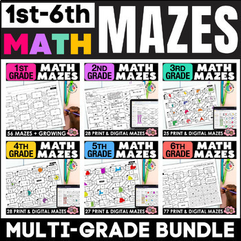 Preview of MEGA Math Mazes Bundle: 1st-6th Grade Morning Work, Test Prep, Spiral Review