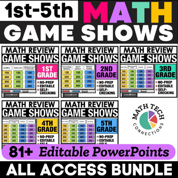 Preview of MEGA Math Review PowerPoint Game Show Bundle, Test Prep & Spiral Review EDITABLE