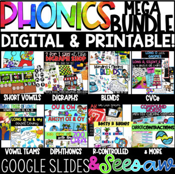 Preview of MEGA Phonics GROWING Bundle! ALL the Digital &Printables! Google Slides & Seesaw