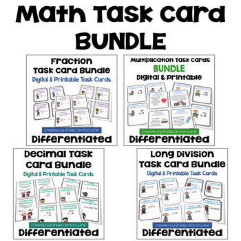 Preview of Math Task Card Bundle with Decimals, Fractions, Long Division, & Multiplication