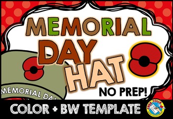 MEMORIAL DAY CRAFTS POPPY HAT TEMPLATES OR HEADBAND MAY COLORING CUTTING  CROWN