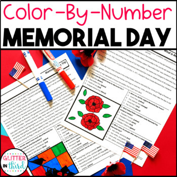 Preview of MEMORIAL DAY Activities Reading Passages Worksheets Color By Number