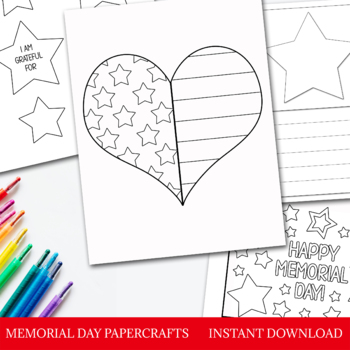 Preview of MEMORIAL DAY CRAFTS FOR KIDS, COLORING PAGES, USA FLAG ART, PRINTABLE CARD
