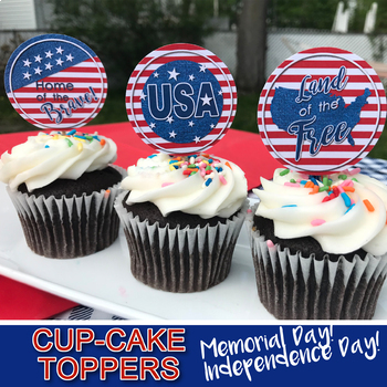 Preview of MEMORIAL DAY Cupcake Toppers -AMERICA the BEAUTIFUL- Collection #2 - PDF file -