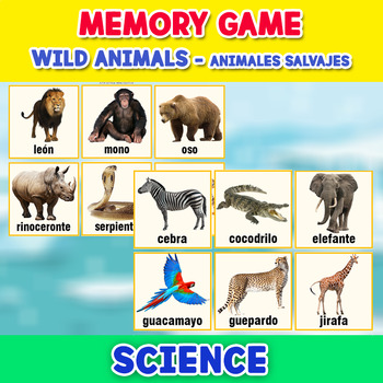 Preview of MEMORY GAME IN SPANISH - WILD ANIMALS "Animales Salvajes"
