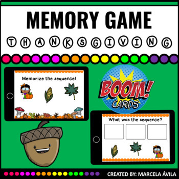 Preview of Thanksgiving Memory Game Boom Cards™ Distance Learning